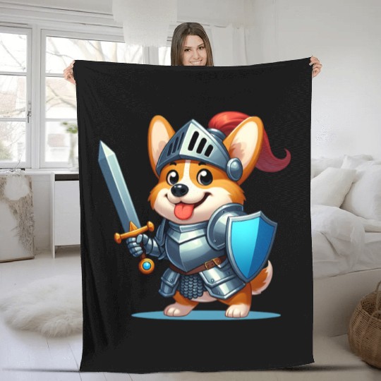 Corgi in knight armor Fleece Blankets