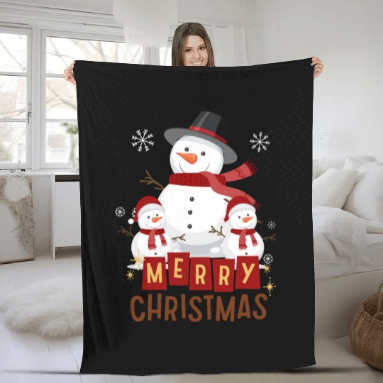 Snowman Merry Christmas Fleece Blankets