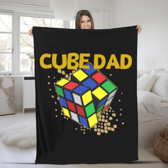 Cube Dad Funny Men Speed Cubing Fleece Blankets