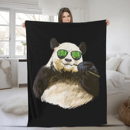 Chilling Panda Eating Bamboo Bear Fleece Blankets