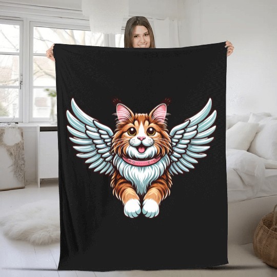 Maine Cat Angel - Majestic Cat with Wings Fleece Blankets