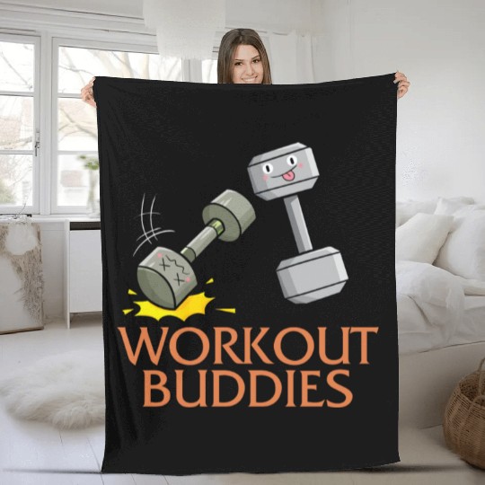 Gym Fleece Blankets, Workout Buddies Dumbbells With Face