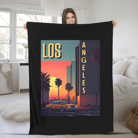 Vintage car in Hollywood Los Angeles Fleece Blankets