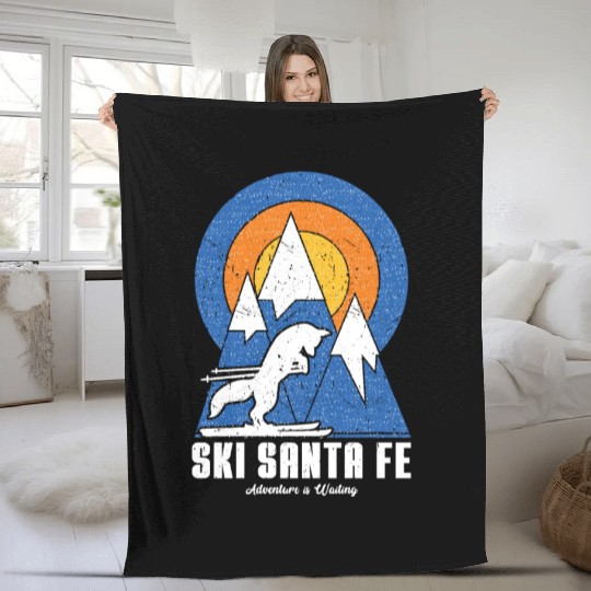 Retro Ski Santa Fe White Fox Fleece Blankets