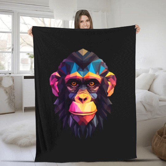 Geometric Style Chimpanzee Fleece Blankets