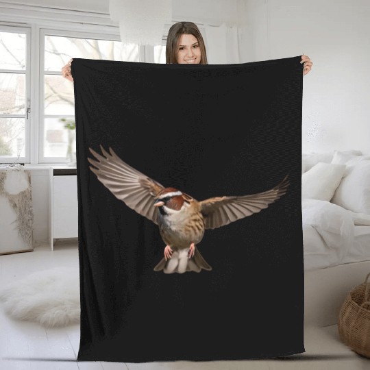 A close-up photo of a cute sparrow bird. Fleece Blankets