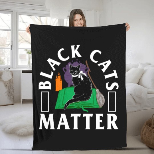 Halloween Fleece Blankets, Black Cats Matter Witch