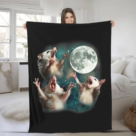 Three Possum Moon 3 Opossum Funny Weird Cursed Mem Fleece Blankets