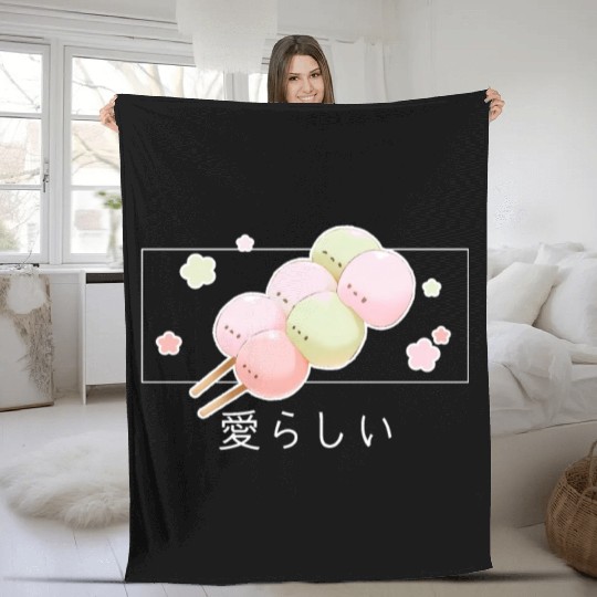 Cute Japanese Dango Pastel Foodie Kawaii Japan Aes Fleece Blankets
