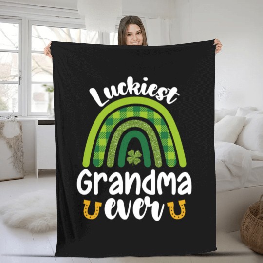 Luckiest Grandma Ever Family St Patrick's Day Fleece Blankets