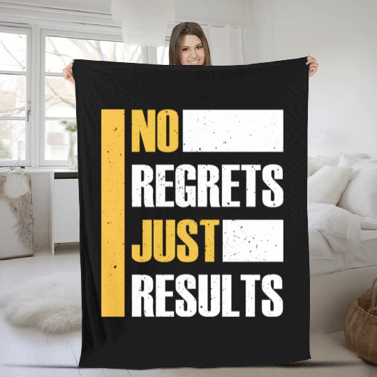 No Regrets Just Results distress grunge typography Fleece Blankets