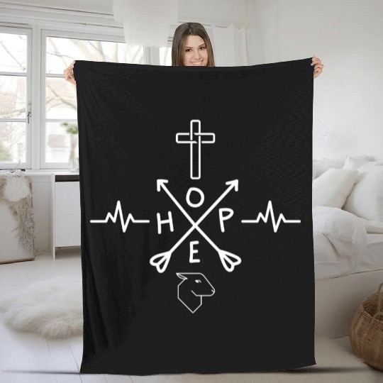 Heartbeat Hope Cross Lamb Christian Symbol Fleece Blankets