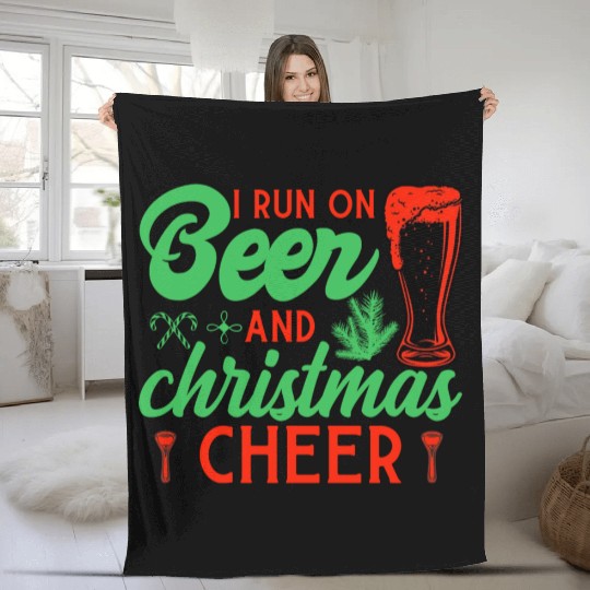 I run on beer and christmas cheer Fleece Blankets