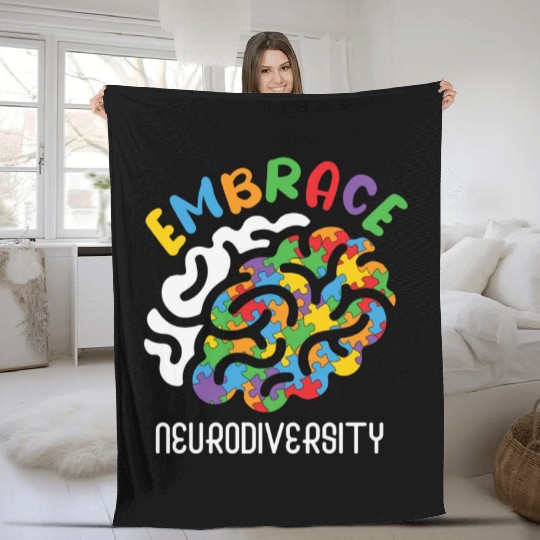 Embrace Neurodiversity Autism Brain Fleece Blankets