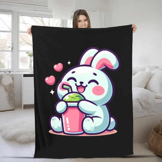 Rabbit Bubble Tea Kawaii Fleece Blankets