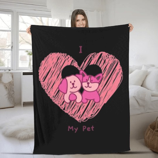 Pink Color I love My Pet Fleece Blankets