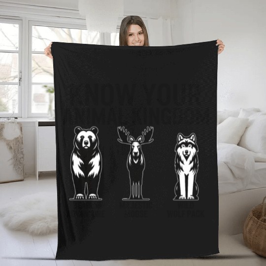 Jungle Fleece Blankets, Know Your Animal Kingdom Bear Moose