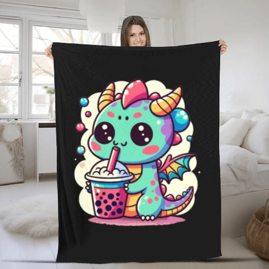 Boba Tea Dragon Kawaii Fleece Blankets