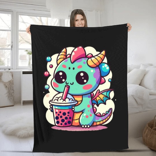 Boba Tea Dragon Kawaii Fleece Blankets