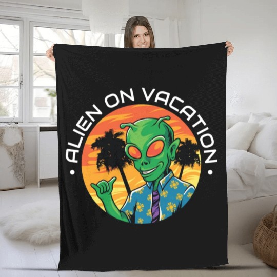 Alien Surf Vacation Beach, Summer Sun Sea Surfers Fleece Blankets