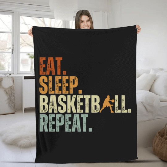 Eat Sleep Basketball Repeat Retro Vintage Boy Kid Fleece Blankets