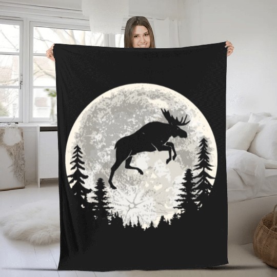 Moose Elk Moon Fleece Blankets