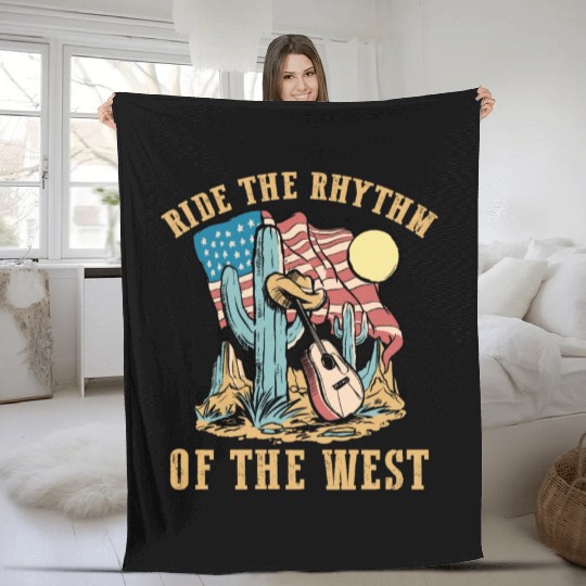 Ride the Rhythm of the West Western Country USA Fl Fleece Blankets