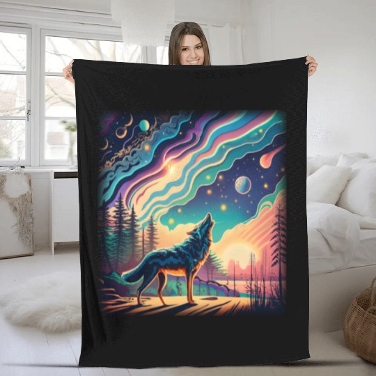 Majestic Wolf Howling At The Eclipse Fleece Blankets