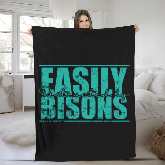 Easily Distracted by Bisons Animal Fleece Blankets