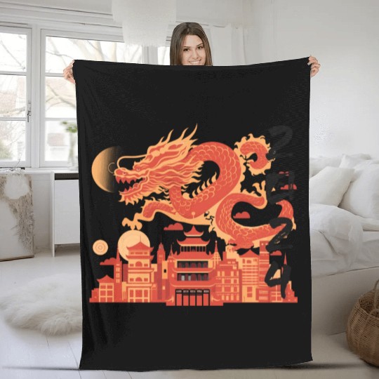 Year Of The Dragon Fleece Blankets | chinese lanterns