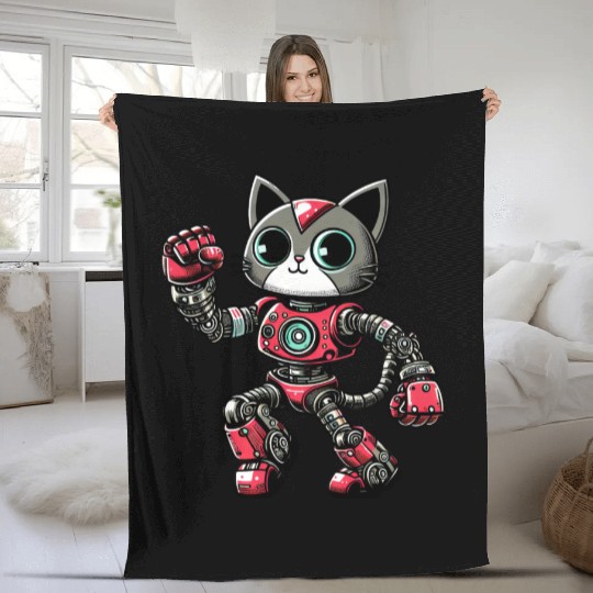 Cat Robot Cyborg Dancing Dancer Disco Fleece Blankets