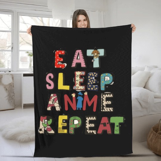 Eat Sleep Anime repeat Fleece Blankets