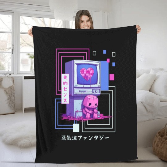Kawaii Japanese Retro 90s Nostalgia Vaporwave Retr Fleece Blankets