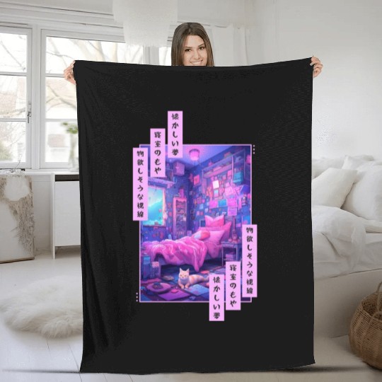 Vaporwave Japanese Pastel Aesthetic Soft Anime Ret Fleece Blankets