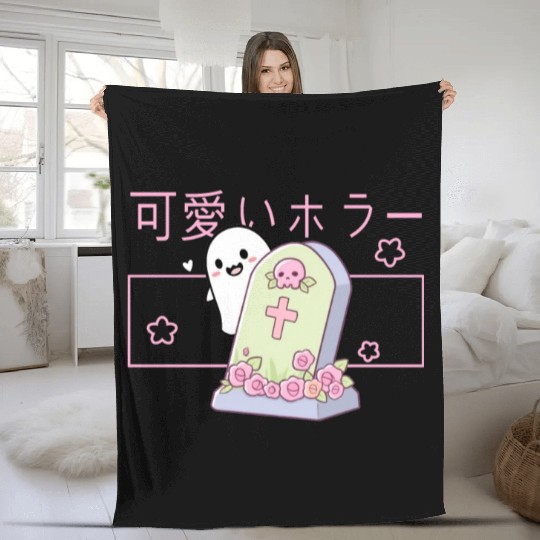 Kawaii Ghost Tombstone Cute Grave Japanese Pastel Fleece Blankets