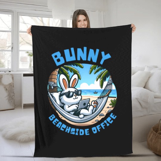 Bunny Beachside Office: Work and Waves Fleece Blankets