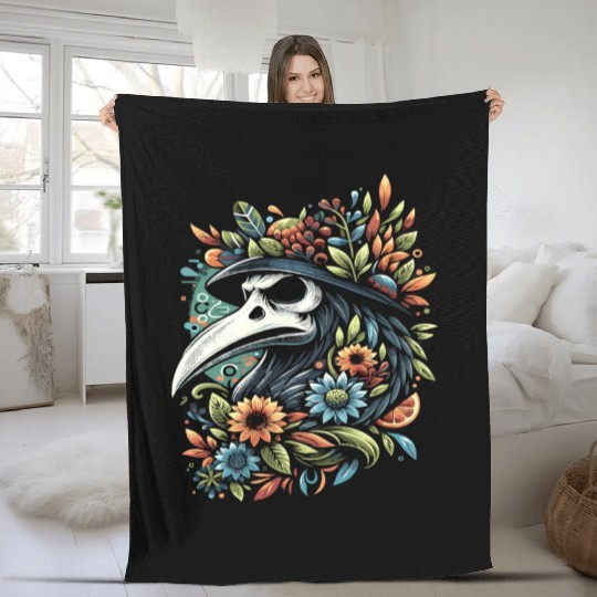 Spooky Halloween Horror Plague Doctor Black Death Fleece Blankets