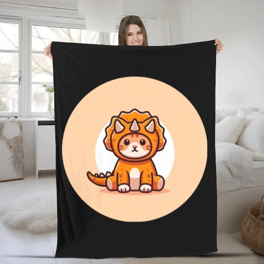Cat in Stegosaurus Costume Fleece Blankets