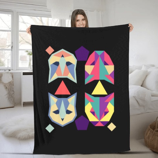 Geometric Cats Bat Retro abstract Fleece Blankets