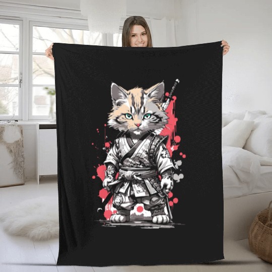 kawaii cat anime japanese retro men women kids fun Fleece Blankets