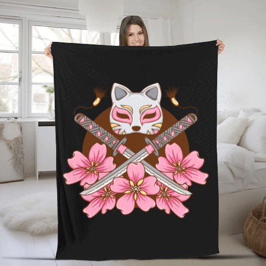 kawaii cat anime japanese retro men women Fleece Blankets