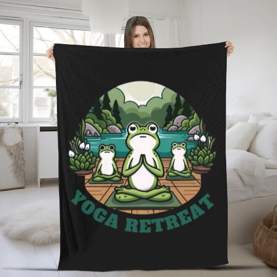 Yoga Retreat: Serene Frog Meditation Fleece Blankets
