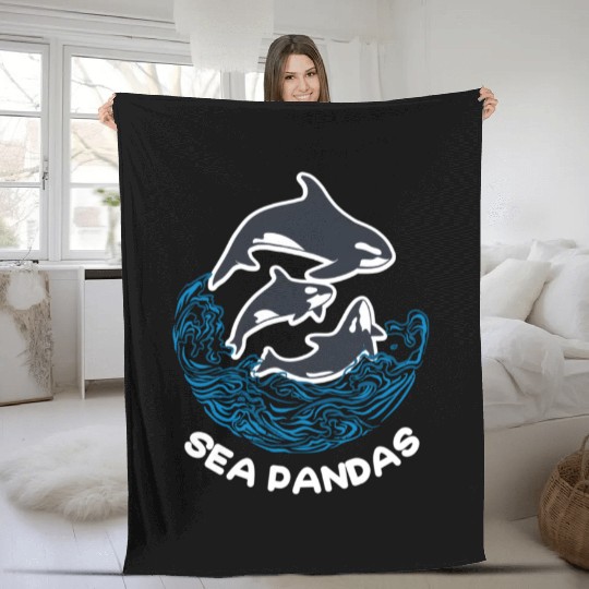 Sea Panda Orca Wild Panda Bamboo Fleece Blankets