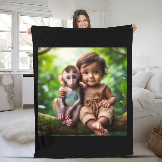 Monkey & Baby Boy. Fleece Blankets