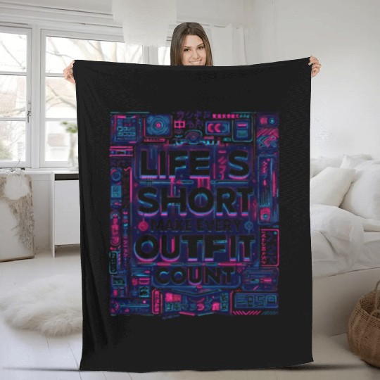 Life is short neon blue red white drip Fleece Blankets