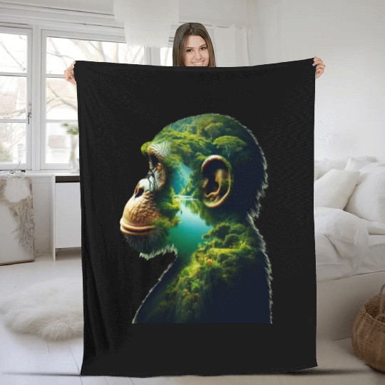 Nature in Chimpanzee Body Fleece Blankets