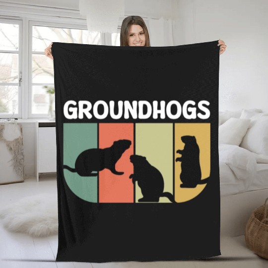 Groundhogs Retro Vintage Happy Groundhog Day Fleece Blankets