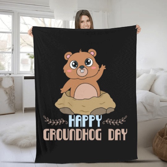 Cute Kawaii Groundhog Happy Groundhog Day Fleece Blankets