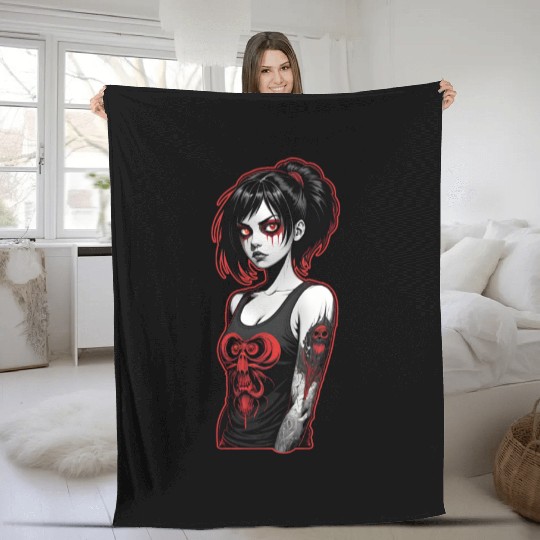 Gothic Girl Fleece Blankets