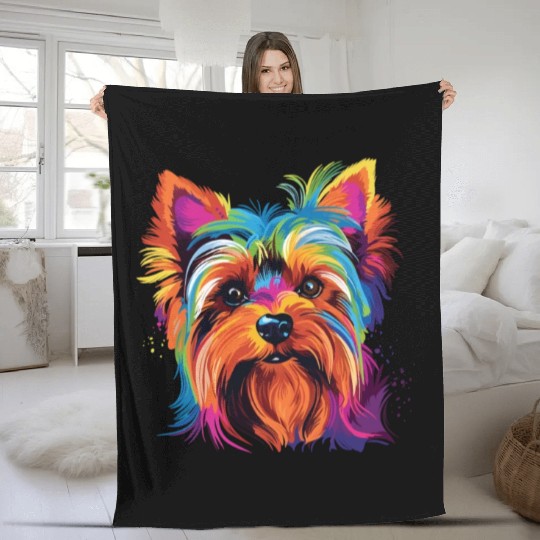 Watercolor Colorful Yorkshire Terrier Fleece Blankets